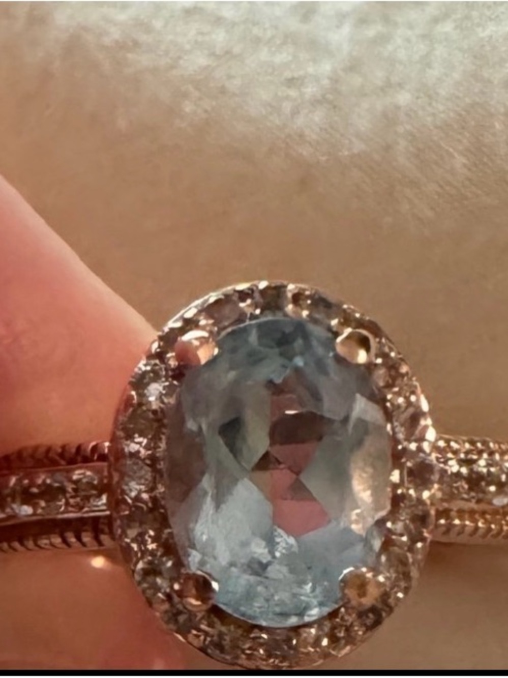 Jared Solid 10K 10Kt Rose Gold oval natural Aquamarine engagement wedding Ring - Picture 7 of 7